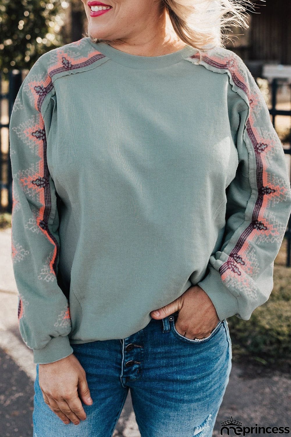 Plus Size Embroidered Patchwork Long Sleeve Sweatshirt