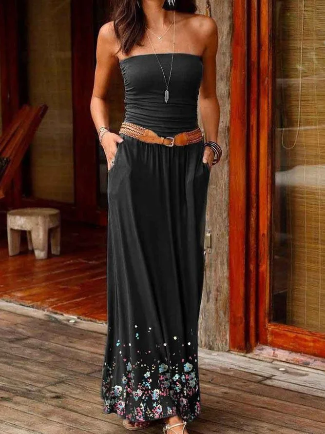 Strapless Boho Plain Dresses