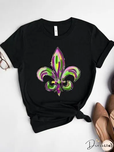 Mardi Gras Graphic Round Neck Short Sleeve T-Shirt