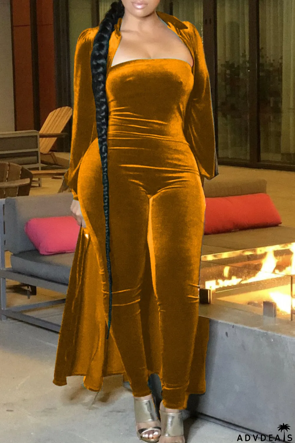 Red Casual Solid Peter Pan Collar Long Sleeve Two Pieces