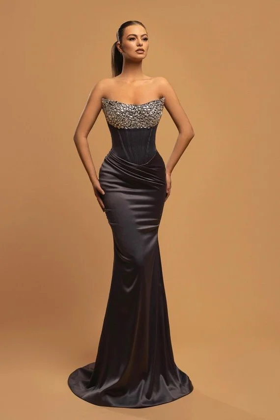 Bellasprom Strapless Mermaid Prom Dress Sleeveless Long With Crystal