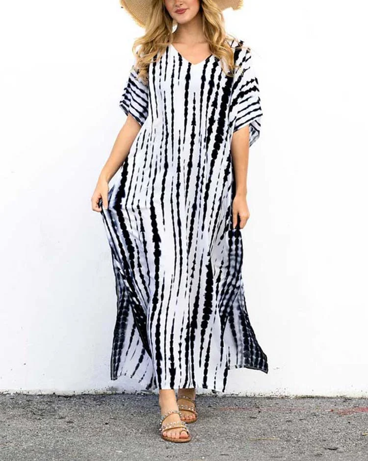 Casual striped print V-neck kaftan