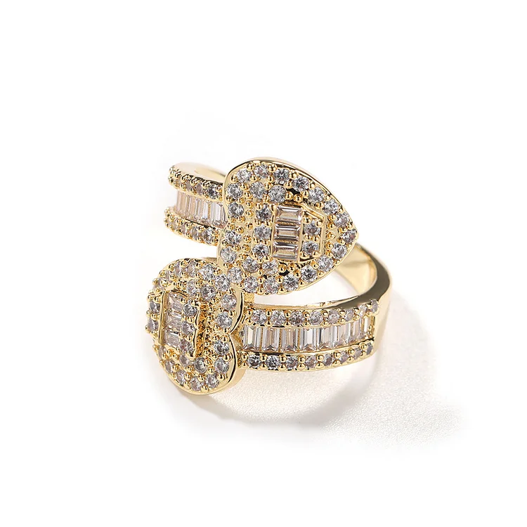Iced Hip Hop Bling Bling Adjustable Love Cuff Rings For Women And Men
