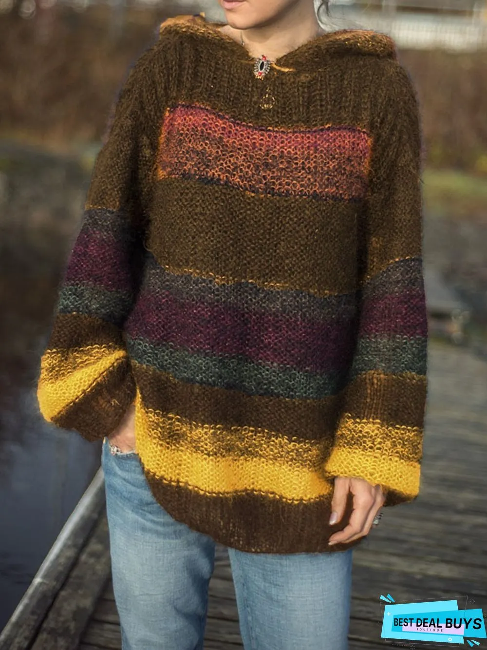 Hoodie Casual Color-Block Sweater
