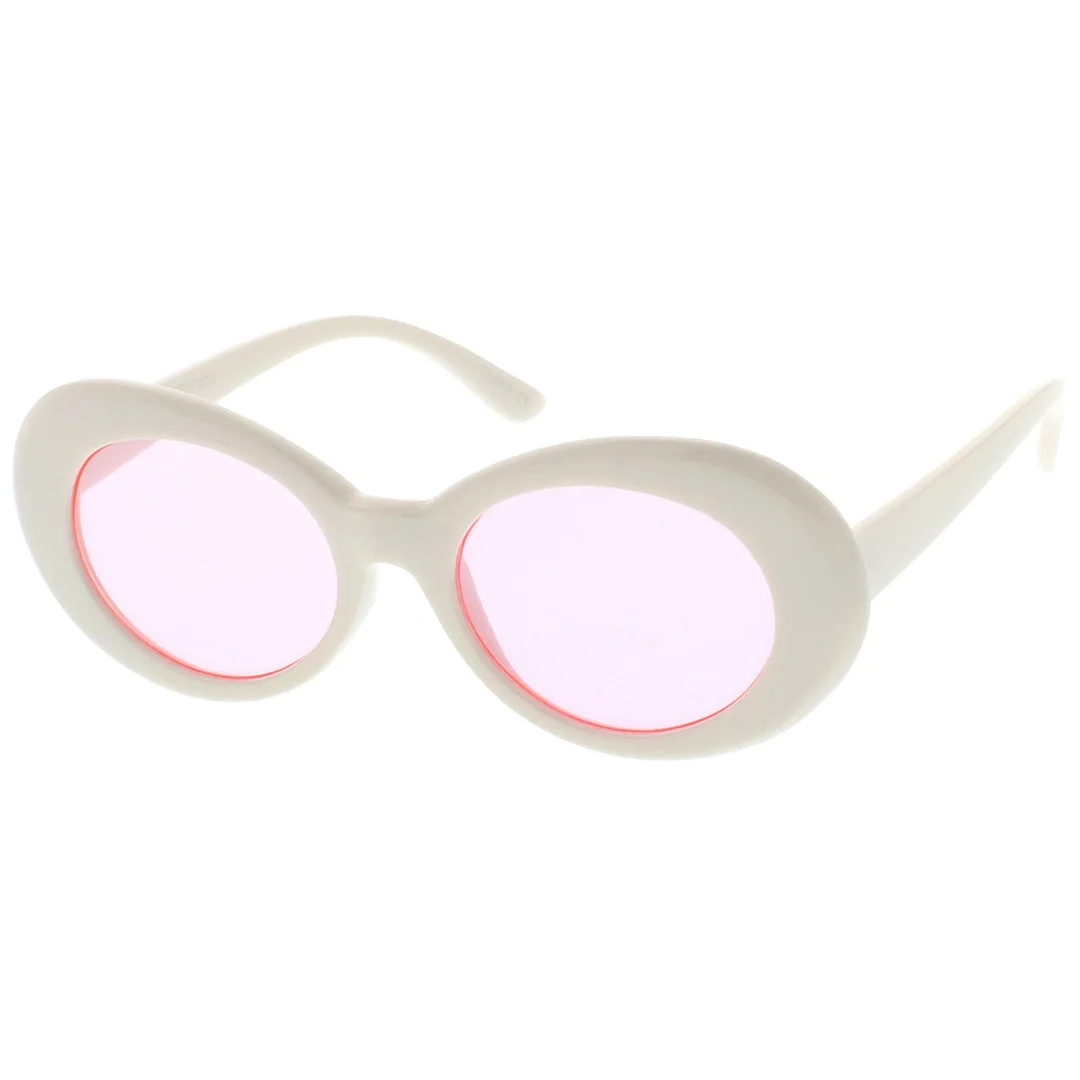 Retro White Oval glasses With Tapered Arms Colored Round Lens  51mm