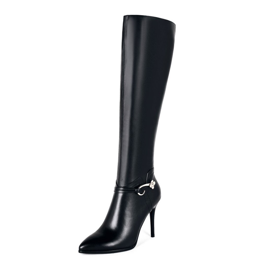 Women's Knee Boots Leather Thin Heels Shoes Dress Party Winter Knee High Boots-MERUMOTE