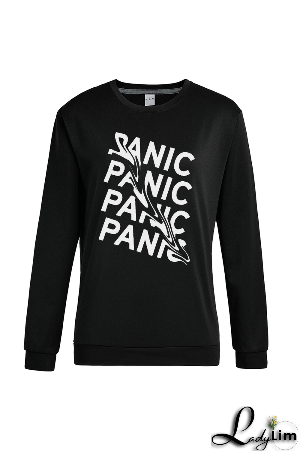 Black Casual Street Print Patchwork Letter O Neck Tops