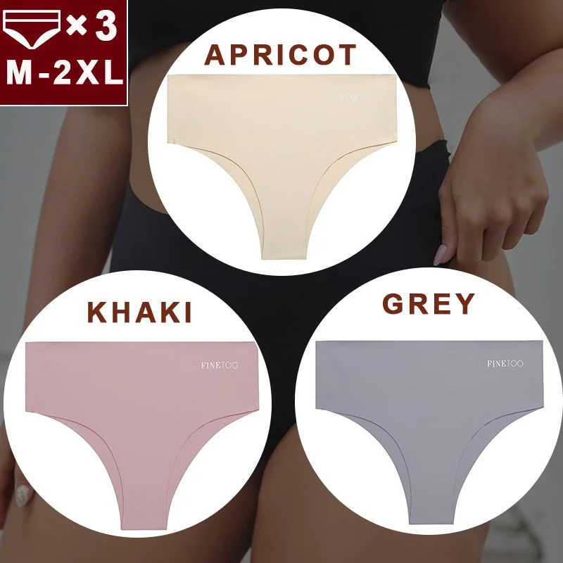 FINETOO 3PCS/Set Women Seamless Underwear Panties Ice Silk Lingerie Female Briefs Plus Size M-2XL Sexy Girls Breathable Pantys