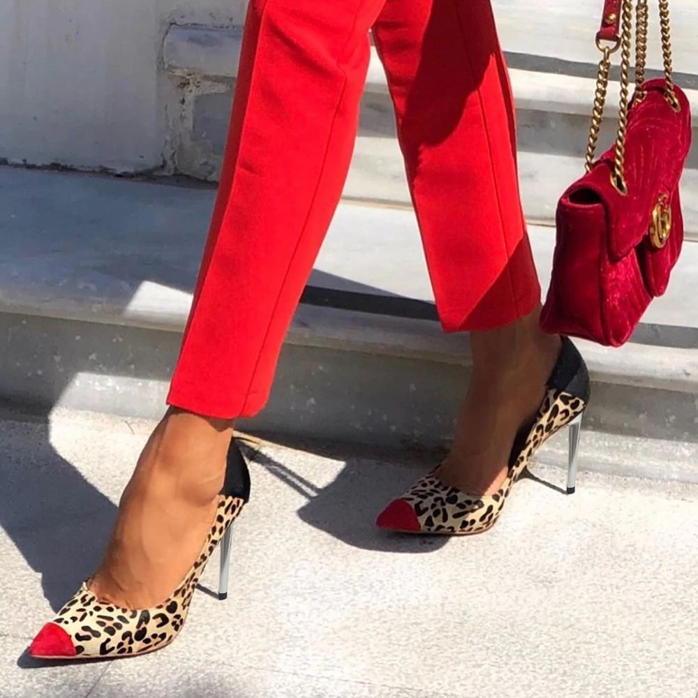 Multicolor Pointed Toe Pumps Classic Red Leopard Stiletto Heels Nicepairs