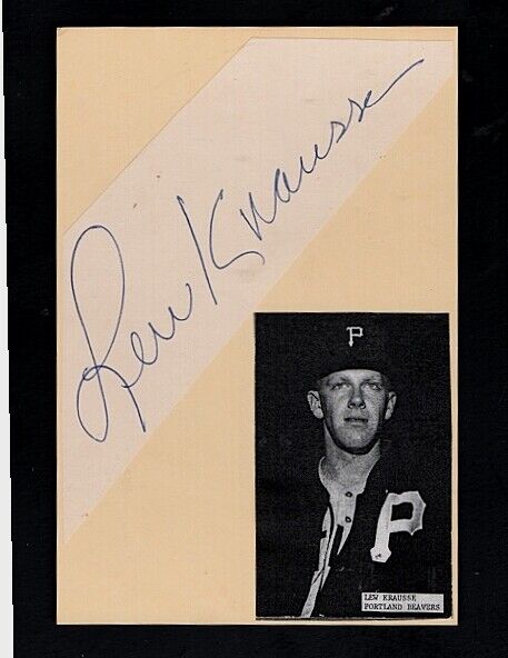 1963 LEW KRAUSSE-PORTLAND BEAVERS 3.5 X 5.5 AUTOGRAPHED CUT W/Photo Poster painting-d.2021