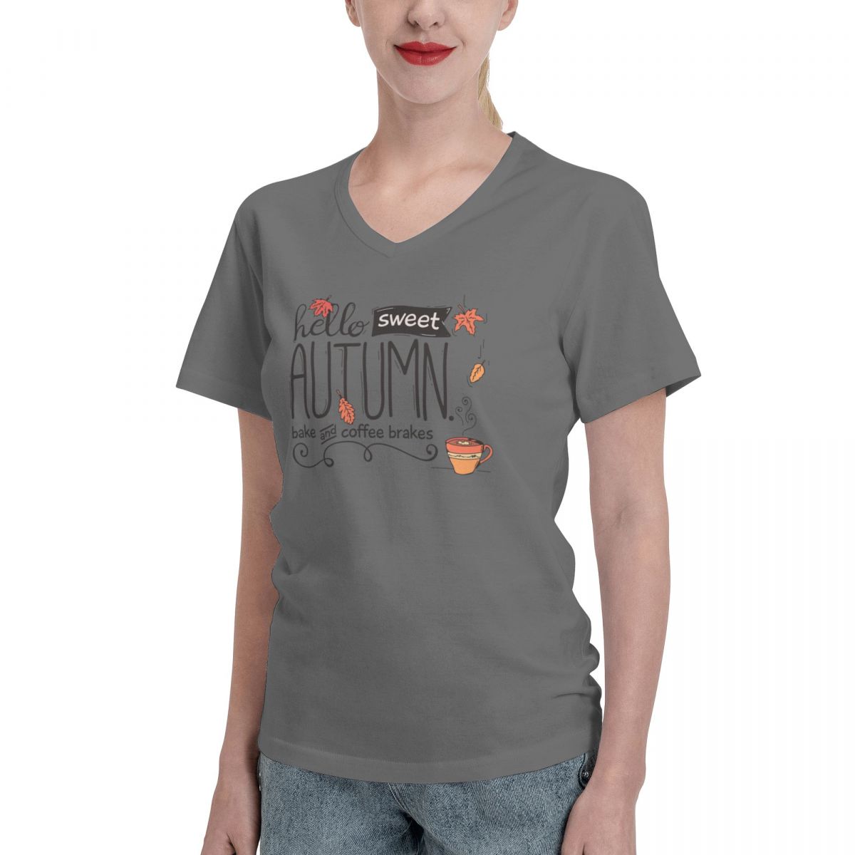 Hello Autumn Women's Cotton V-neck T-Shirt