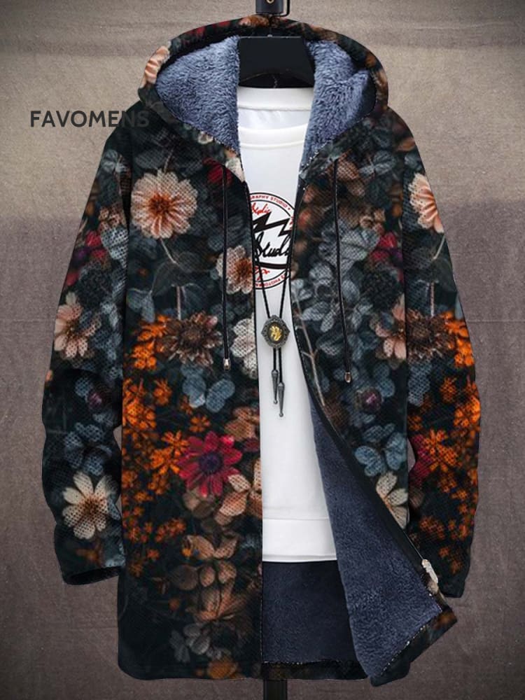 Vintage Floral Unisex Plush Thick Long-Sleeved Sweater Cardigan Coat Multicolor / S