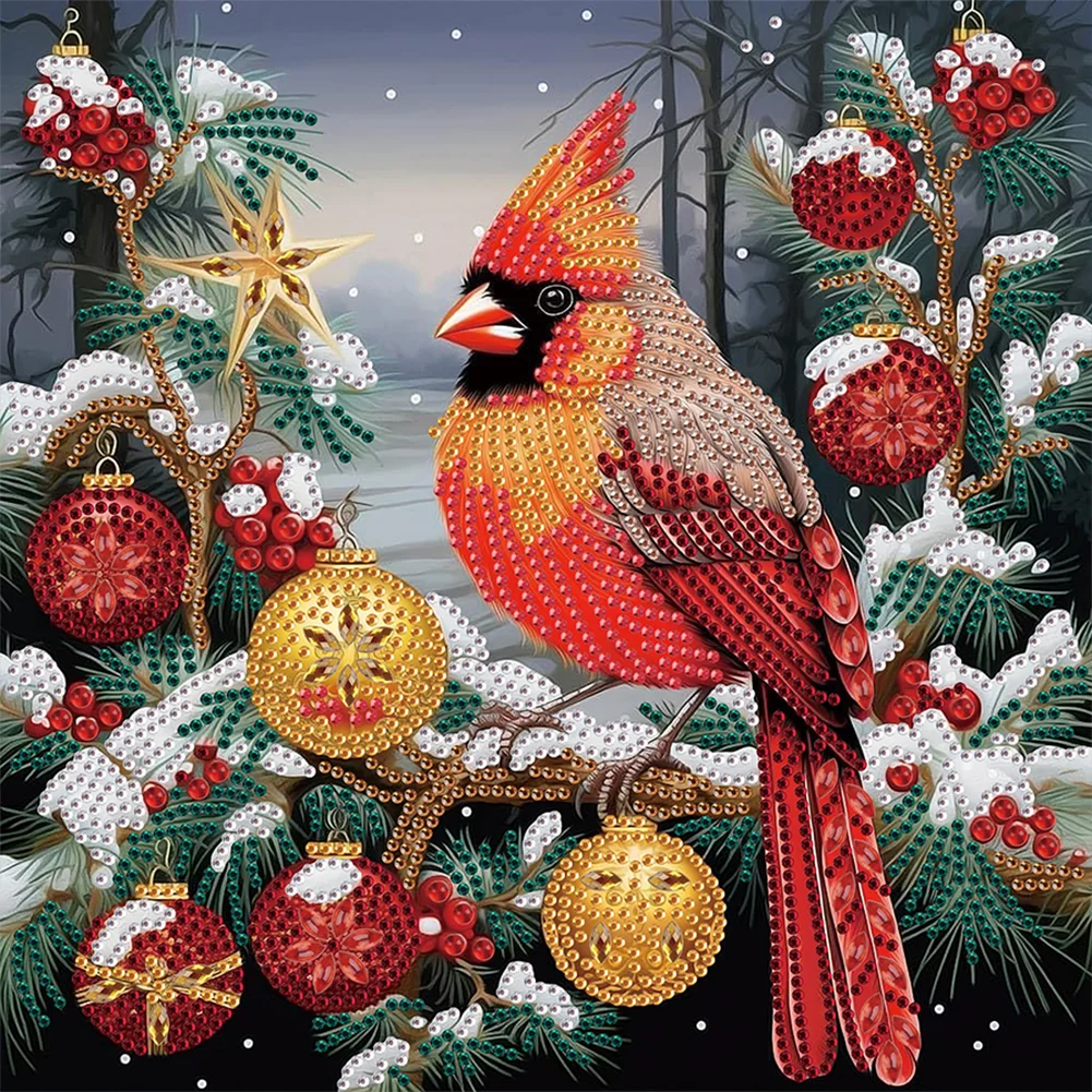 Partial Special-shaped Crystal Rhinestone Diamond Painting -  Christmas Cardinal(Canvas|30*30cm)