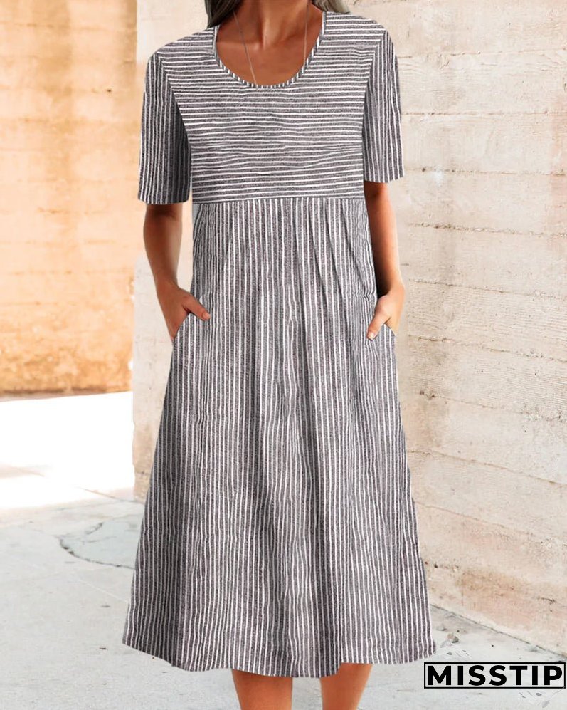 Round neck striped print dress