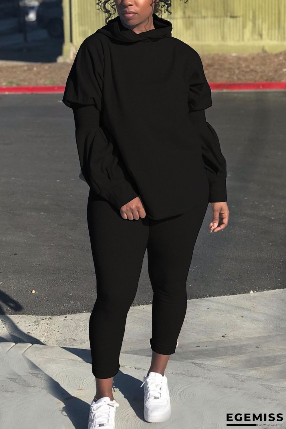 Black Fashion Solid Patchwork Hooded Collar Long Sleeve Regular Sleeve Two Pieces | EGEMISS