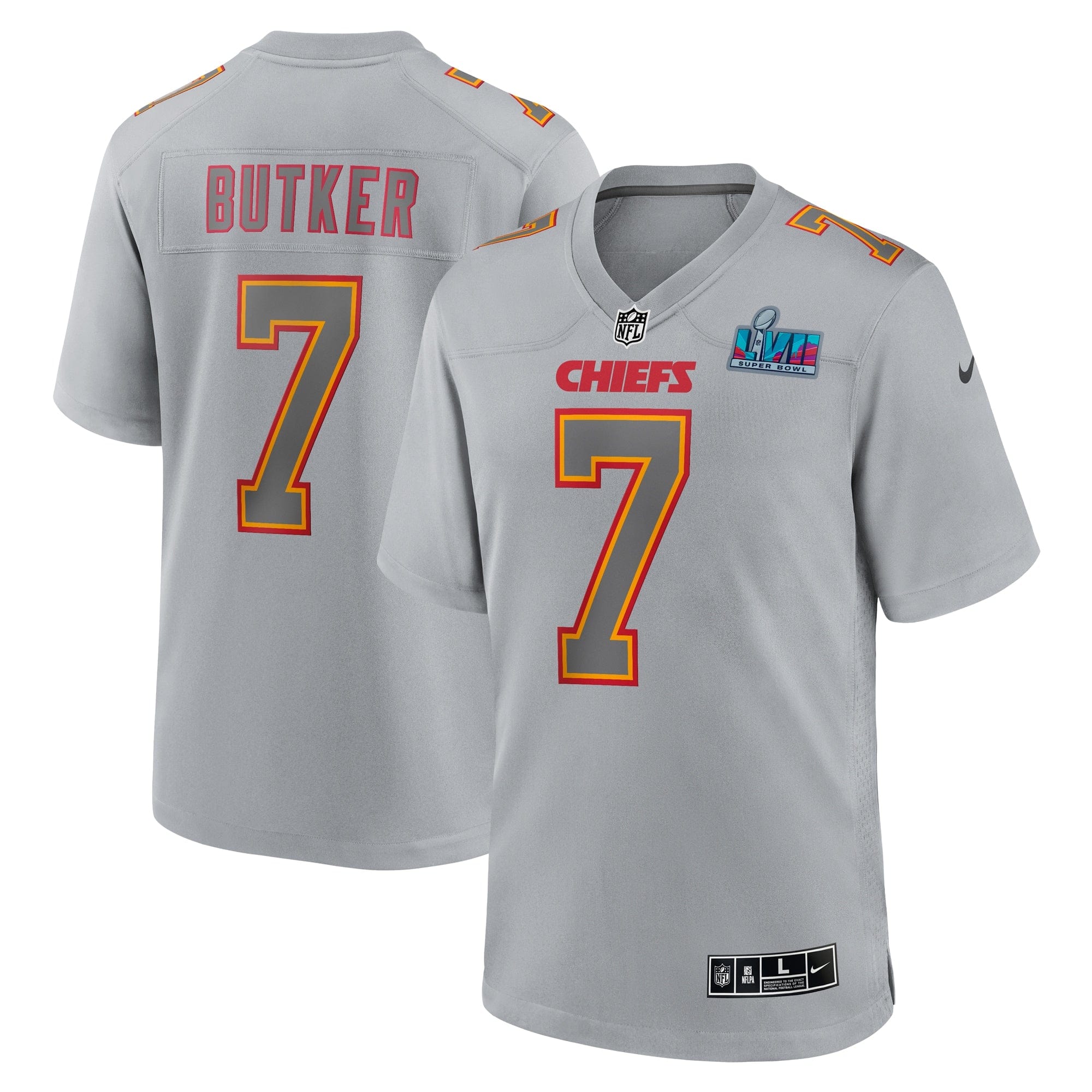 Harrison Butker Kansas City Chiefs  Super Bowl LVII Patch Atmosphere Fashion Game Jersey - Gray mysite