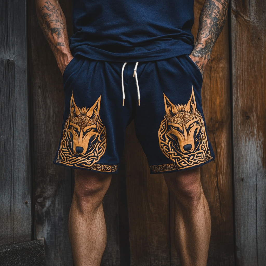 Men's Viking Nordic Wolf 3D Print Vintage Sport Shorts / Rvogue / Rvogue