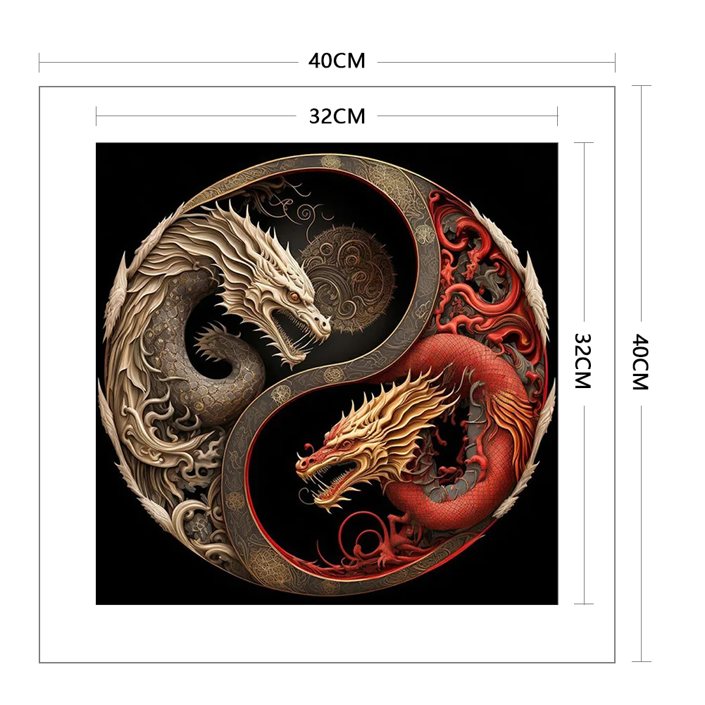 11CT Full Stamped Cross Stitch - Yin Yang Dragon(Canvas|40*40CM)