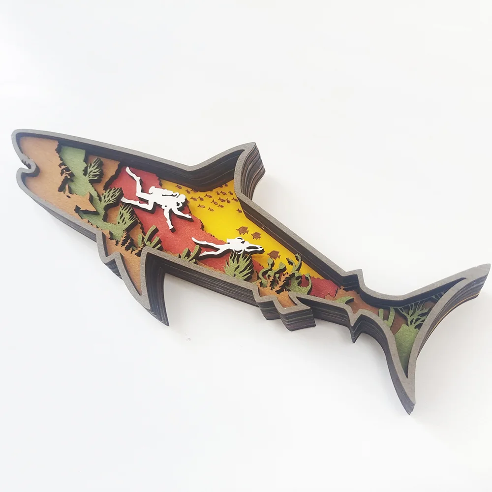 Purexcellent&trade; New creative home desktop wood carving shark handicraft decoration