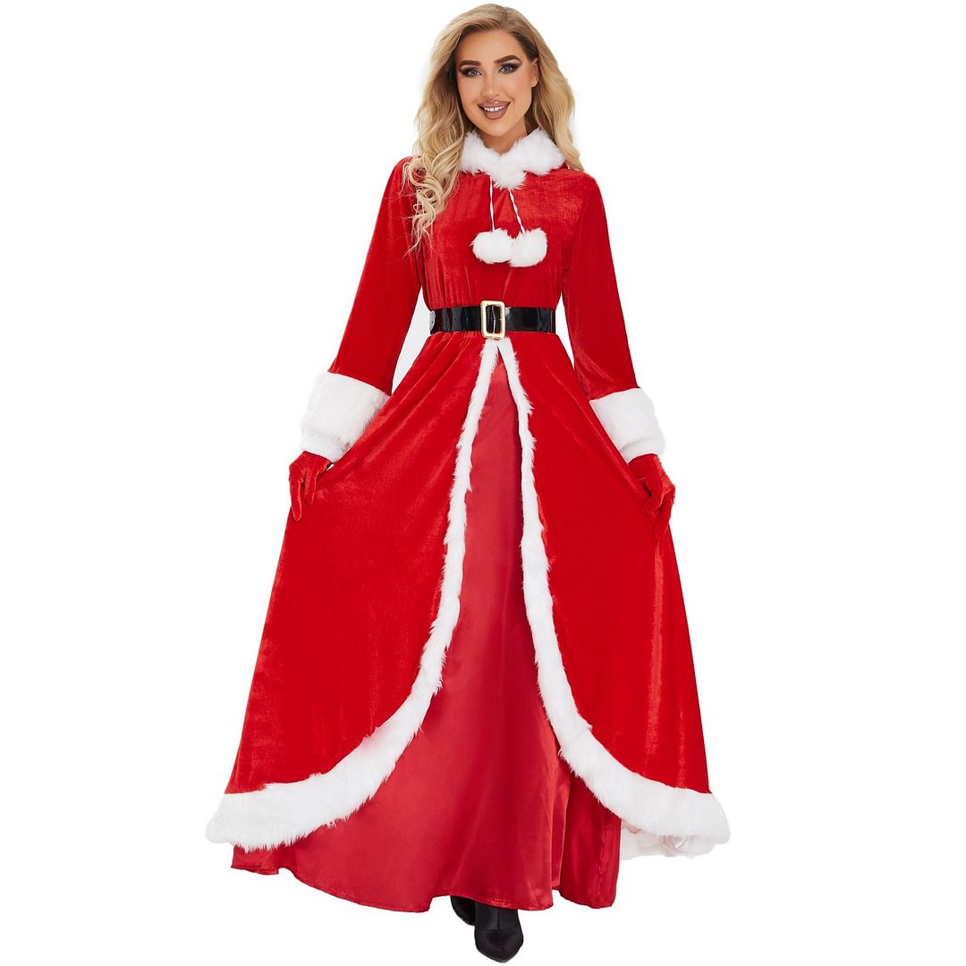 Christmas Costume Red Long Sleeve Christmas Queen Performance Carnival Costume  Novameme