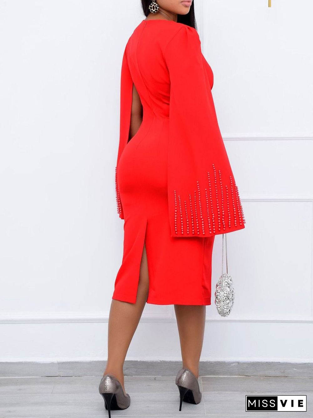 Women'S Dresses Square Neck Beaded Cape Twist Slim Dress