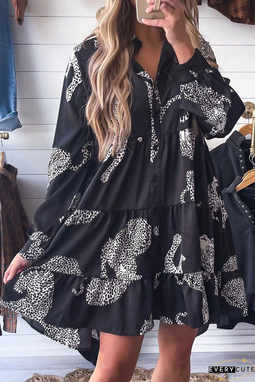 Size Curve Blouses Crane Print Loose Oversized Blouse