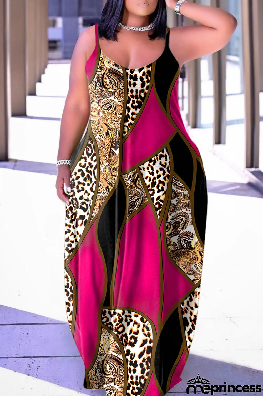 Yellow Sexy Casual Print Backless Spaghetti Strap Long Dress Dresses