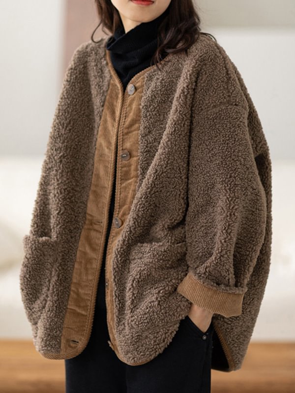 Vintage Loose Split-Joint Lamb Wool Outerwear