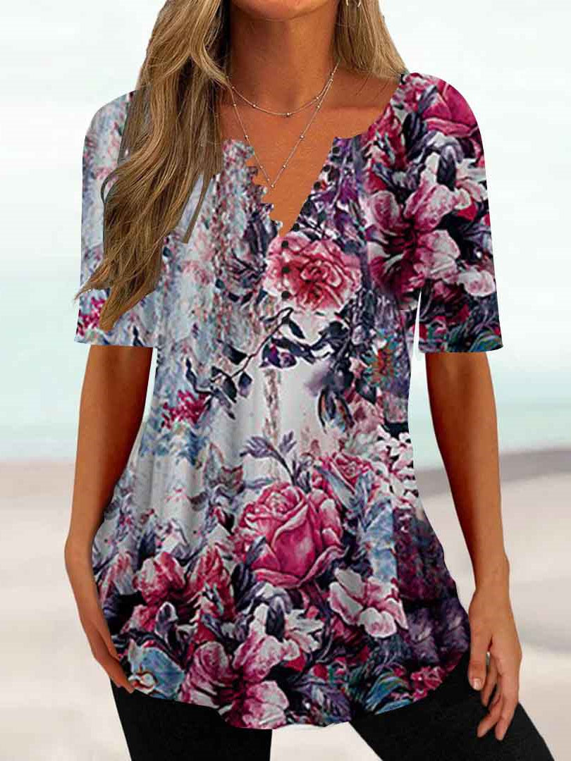 Women Half Sleeve V-neck Solid Color Dress