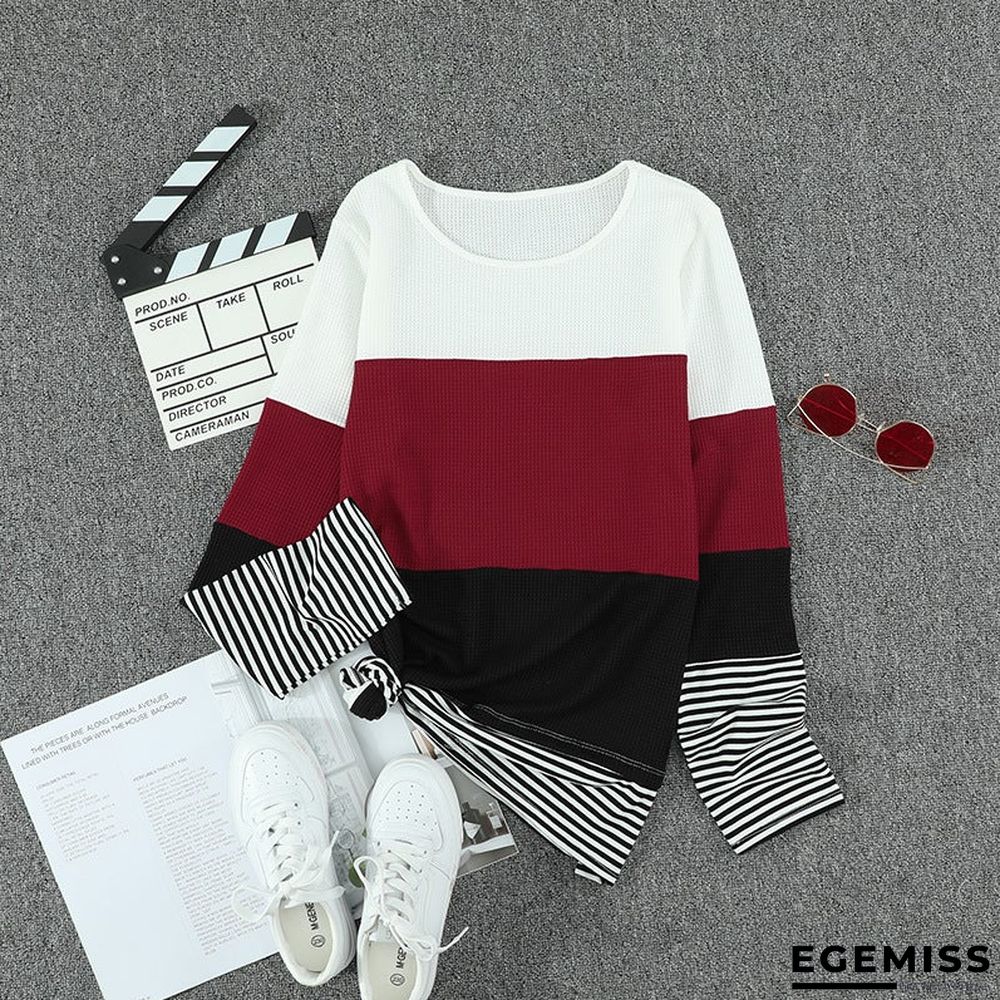 Fashion Striped Round Neck Long Sleeve Pullover Sweater | EGEMISS