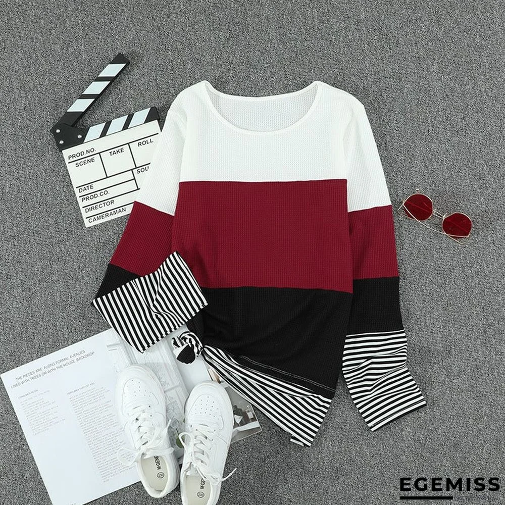Fashion Striped Round Neck Long Sleeve Pullover Sweater | EGEMISS