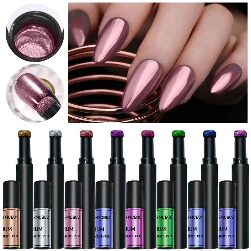 Nail Art Glitter Solid Mirror Powder Air Cushion Magic Pen Effect Chrome Pigment For Decorations UV Gel Polish Dust Accessories-Nail Inspo