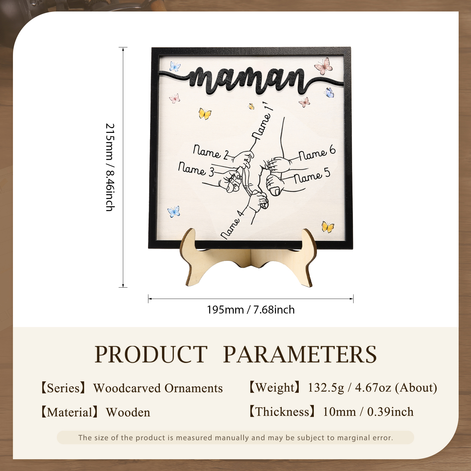 À ma Maman - Décoration en bois la Main dans la Main 6 Prénoms Personnalisés Ornement Famille