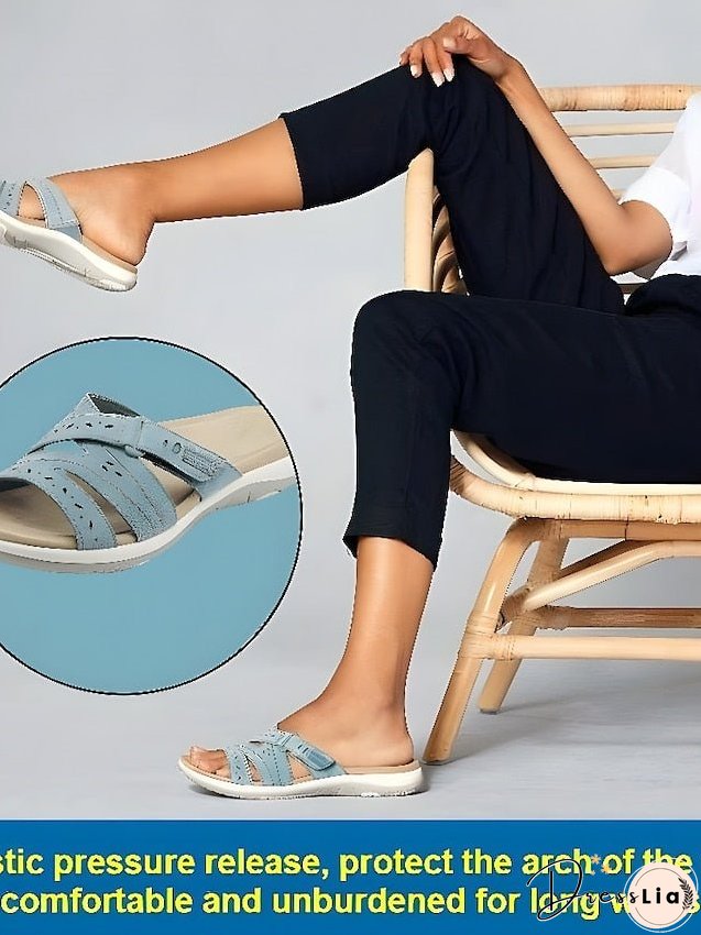 Women's Sandals Slippers Boho Bohemia Beach Flat Sandals Outdoor Slippers Daily Beach Wedge Heel Classic Casual Pu