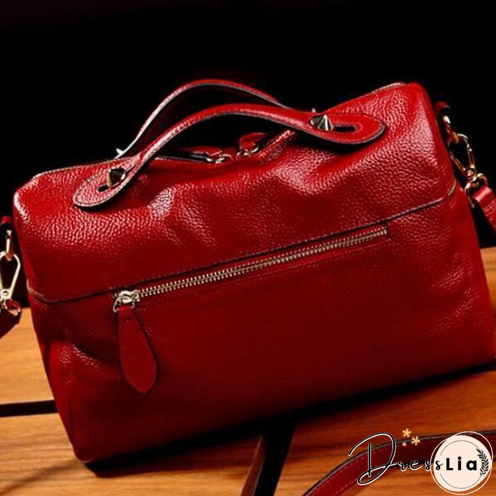 Cowhide PU Leather Handbag Multi Pockets Crossbody Bag