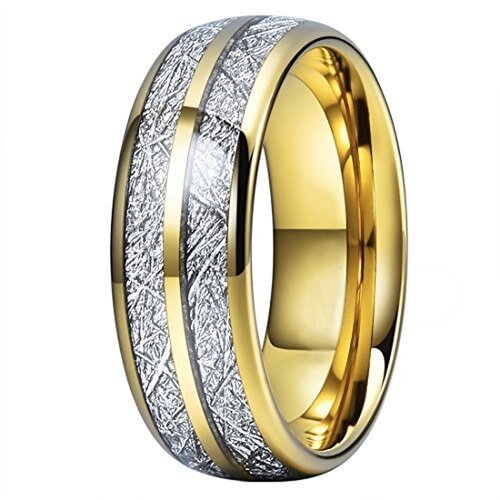 Men's Or Women's Tungsten Carbide Wedding Band Matching Rings,Yellow Gold Double Line Inspired Meteorite Domed Tungsten Carbide Ring With Mens And Womens For Width 4MM 6MM 8MM 10MM