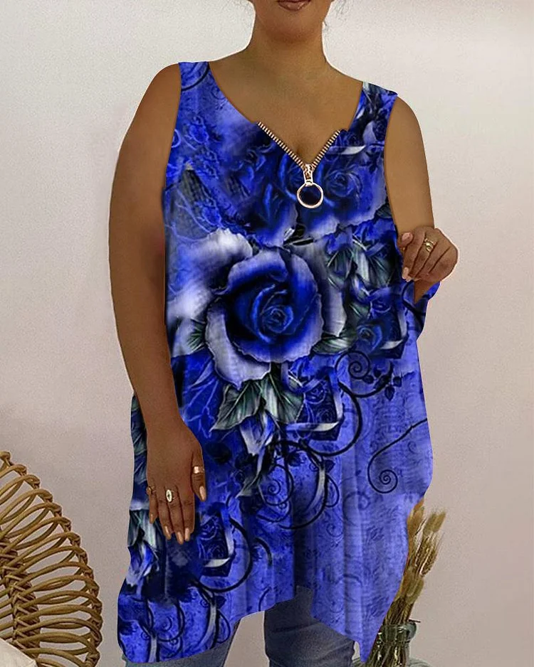 Oversized loose casual V-neck rose tie-dye short-sleeved T-shirt