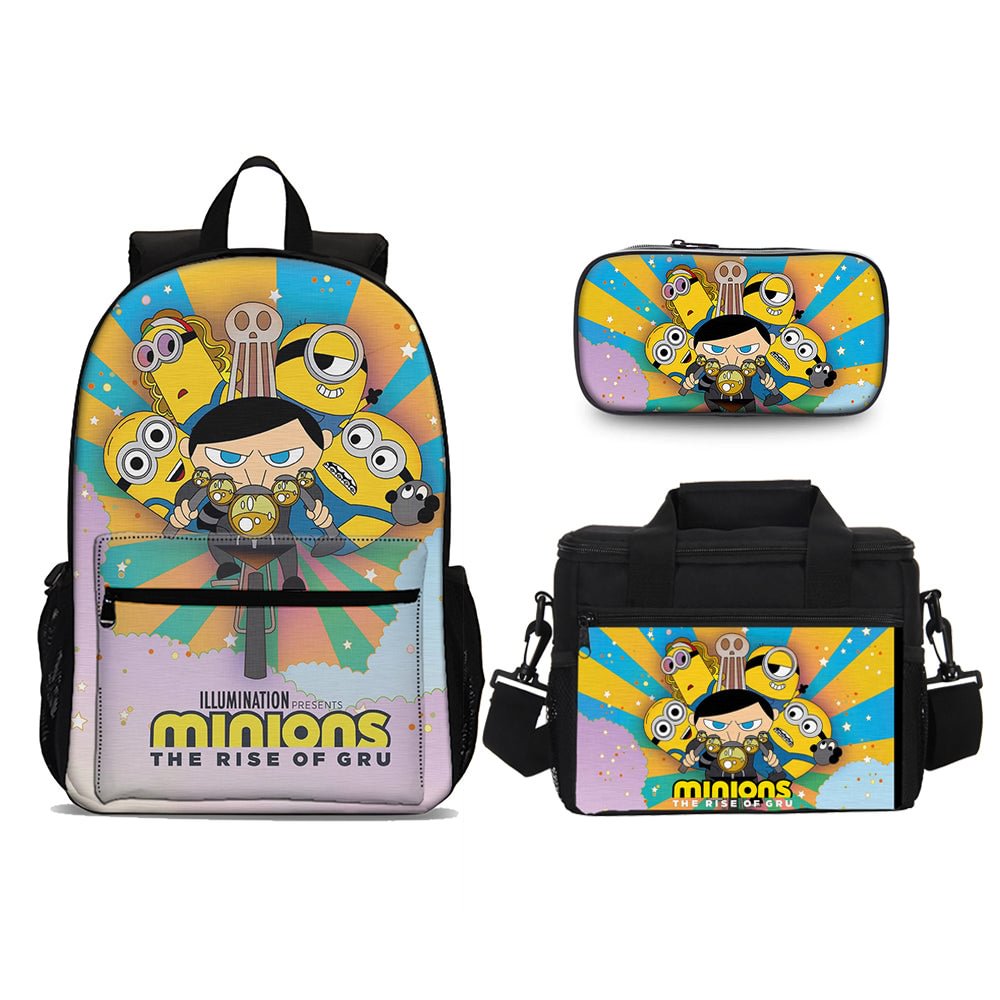 Minions The Rise of Gru Backpack Set School Bookbag Pencil Case Lunch Bag 3 in 1 for Kids
