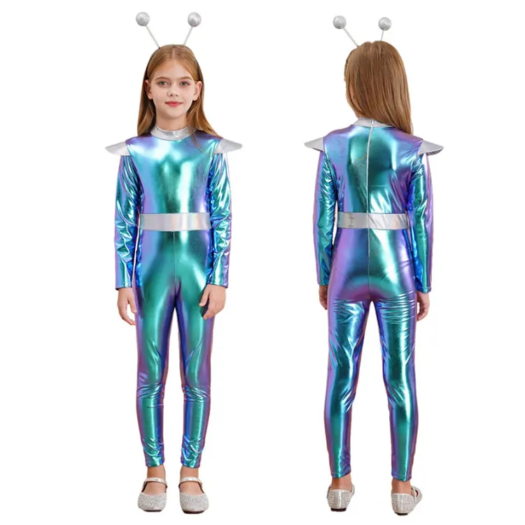 Kids Children Alien Robot Laser Blue Jumpsuit Outfits Cosplay Costume
