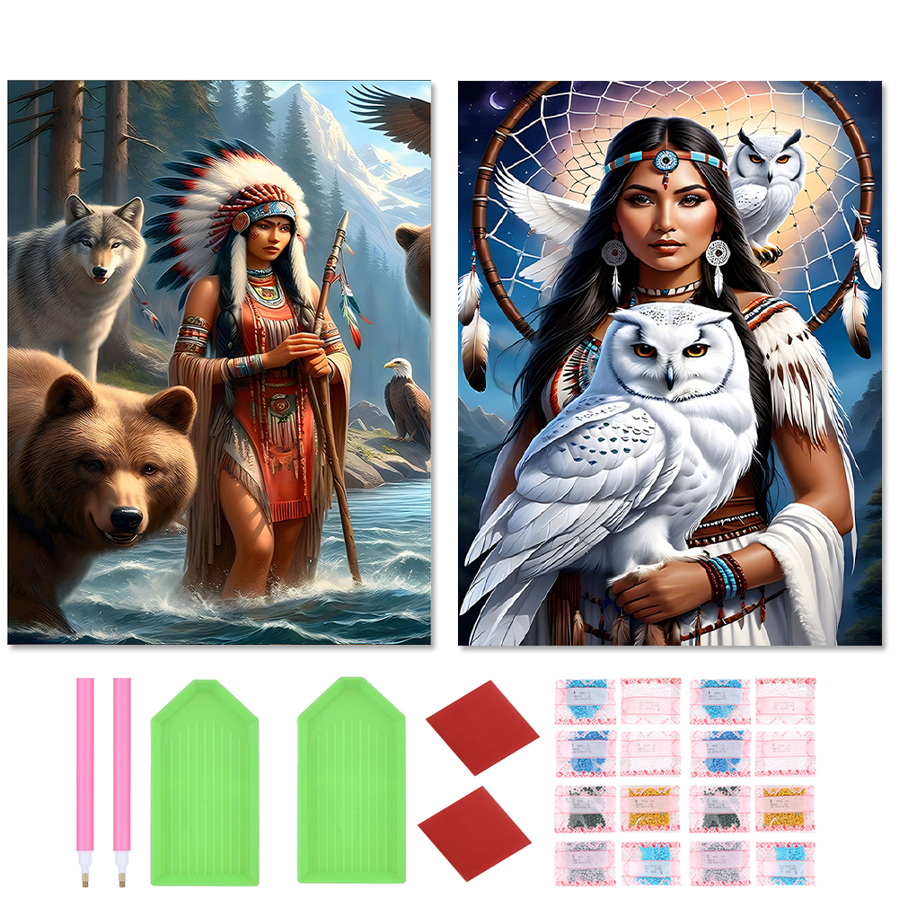(2pcs)Indians 30*40cm(canvas) full round drill diamond painting
