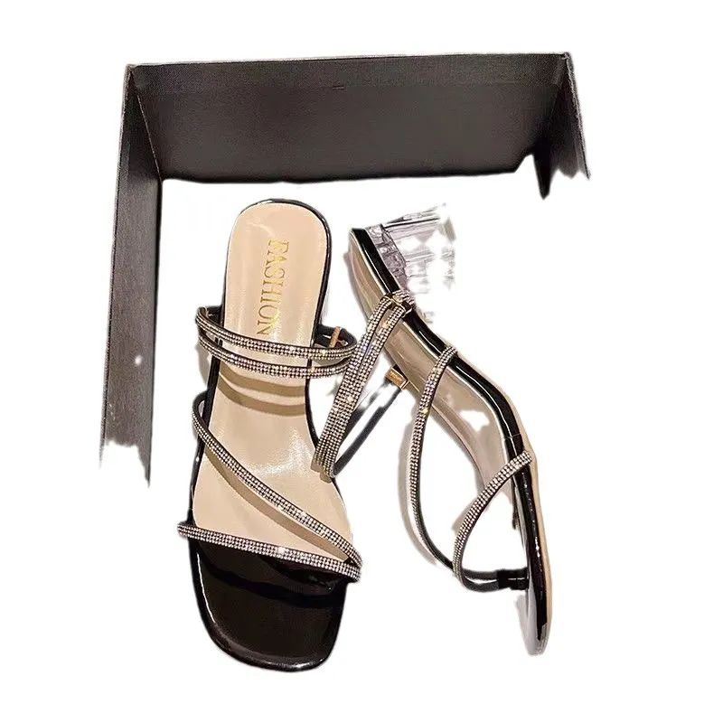 Breakj Breakj Wearing Cold Slippers Women's Summer Wear 2025 New Water Drill Fairy Crystal Coarse Sandals Net Red High Heels