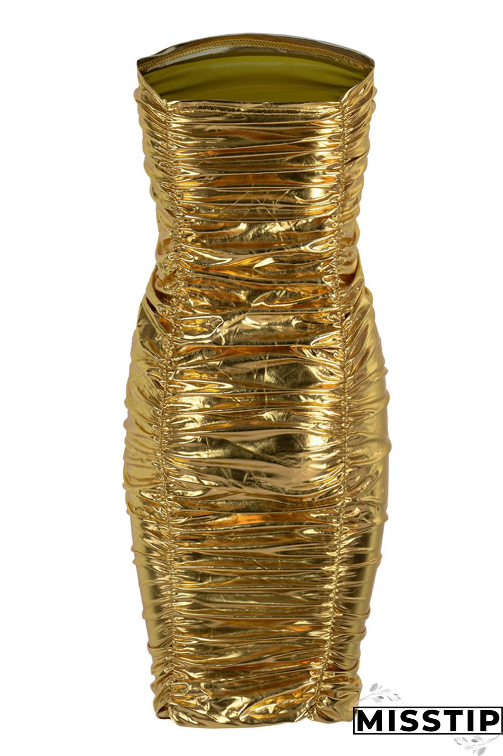 Golden Yellow Sexy Solid Fold Strapless Sleeveless Dress