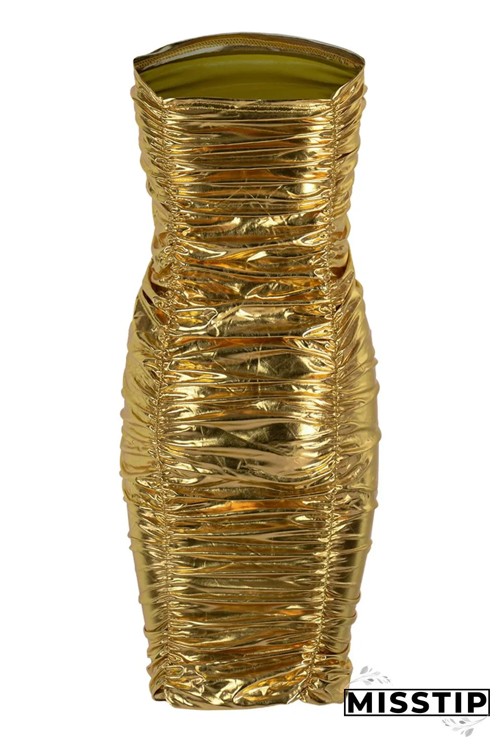 Golden Yellow Sexy Solid Fold Strapless Sleeveless Dress