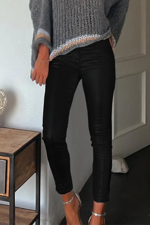 Slim Fit Faux Leather Leggings Pants with Pockets