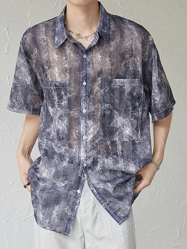 Aonga - Mens Transparent Marbe Print Pocket Shirt