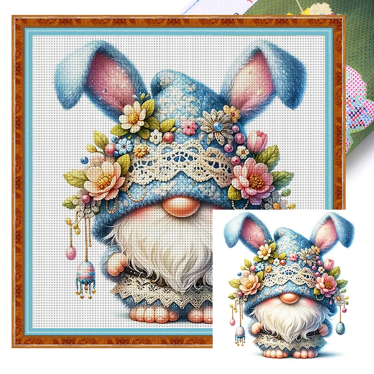 Easter Bunny Gnome - Printed Cross Stitch 11CT 45*45CM
