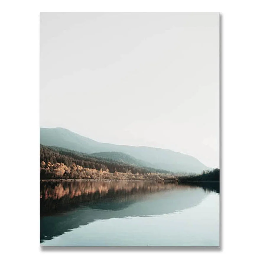 Scandinavian Nature Landscape Wall Art Poster Mountain Lake Boat Print Nordic Painting Decorative Picture Modern Home Decorati