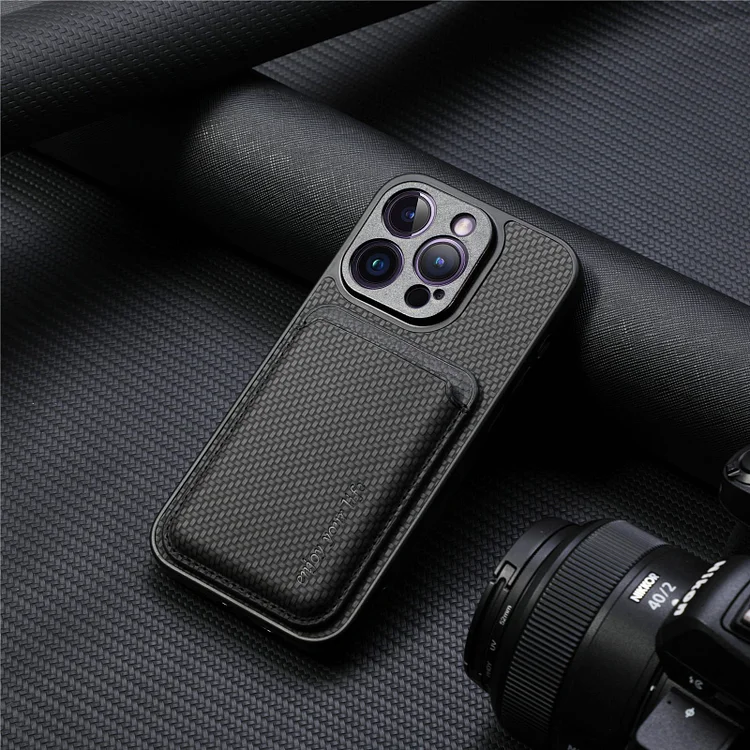 Leather Carbon Fiber iPhone Case With Detachable Magnetic Wallet Slot