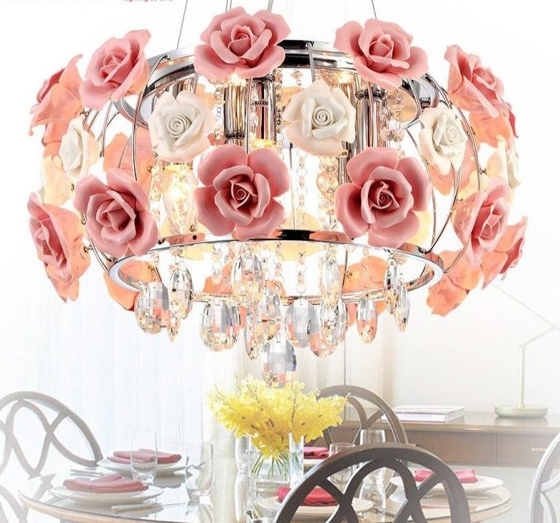 New Arrival LED Crystal Ceiling Lights Lustres De Sala Beautiful Rose Style For Bedroom Dining Room Free shipping