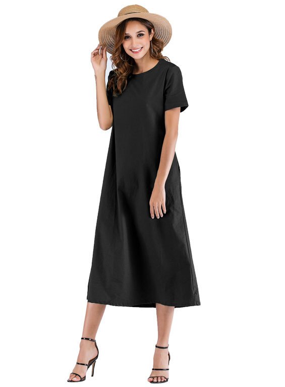 Black S-5XL plus size dress women 2019 summer new European and American round neck pink wine red loose thin fashion dress JD204